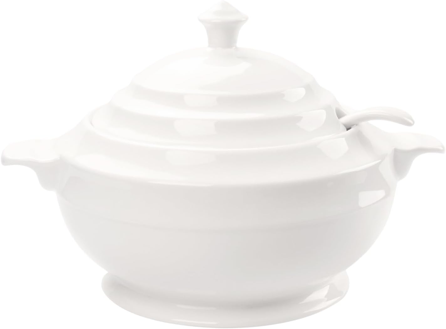 2.7 Qt Ceramic Casserole Dish with Lid & Ladle, Oven Safe White French Tureen, Microwave Dishwasher Safe 11.6" for Soup Dinner Party