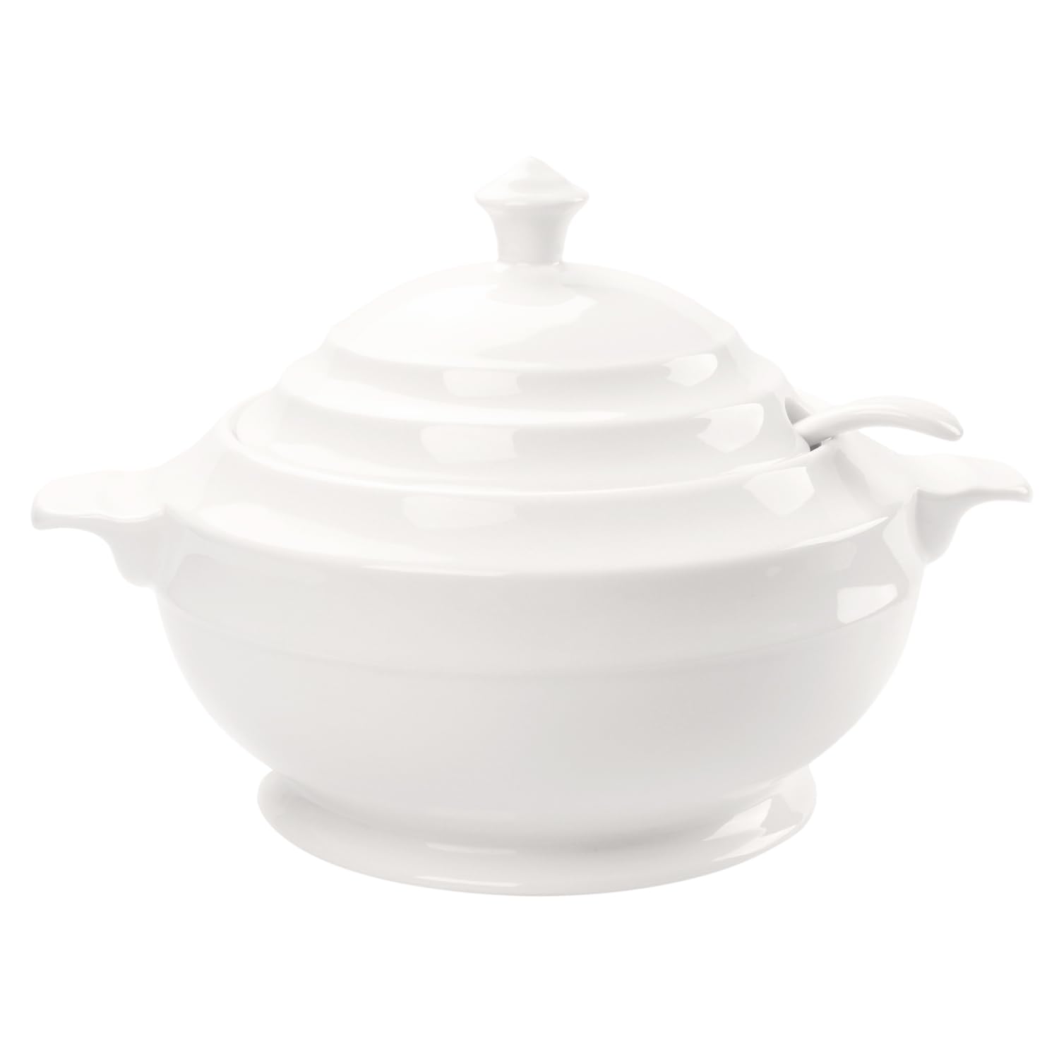 jinsongdafa Casserole Dish with Serving Handle, 2.7-quart White French Soup pot, Ceramic Tureen with Lid and Ladle, for Dinner and Party, Microwave, Dishwasher, Oven Safe 11.6 Inch
