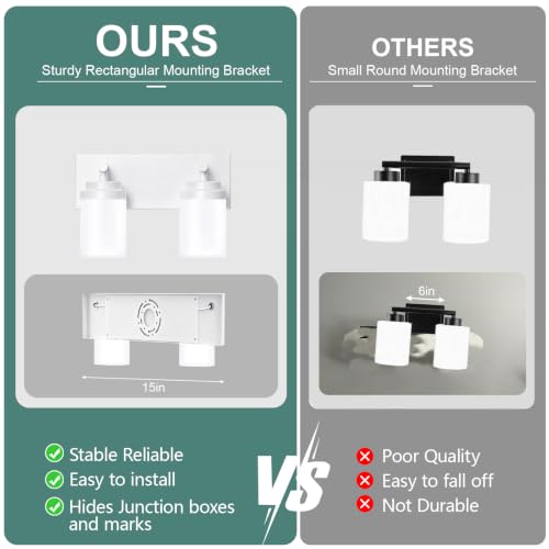 Image of IZORRO Bathroom Light Fixture White, White Glass Shade 15-Inch 2-Light