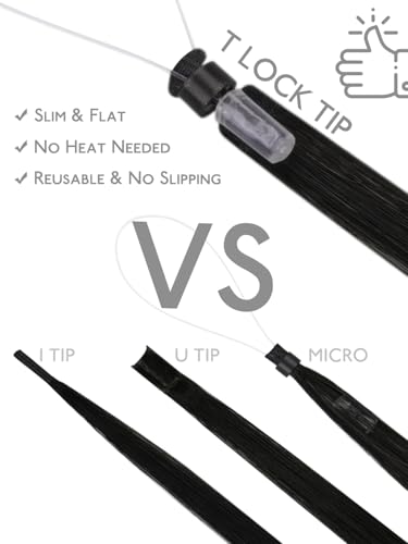 Image of WENNALlFE T Lock Tip Hair Extensions Human Hair, 50g 60s 20 Inch Jet Black Remy Hair Microlink Hair Extensions Real Human Hair Seamless Micro Loop Soft Reusable Micro Bead Extensiones De Cabello