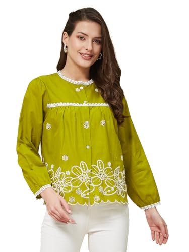 Image of J TURRITOPSIS Women's Pure Cotton Schiffli Embroidered Shirt