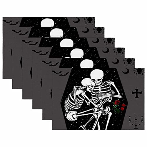 Set de table squelette pour vos repas d'Halloween et soirées à thème - Lot de 6 antidérapants - 6