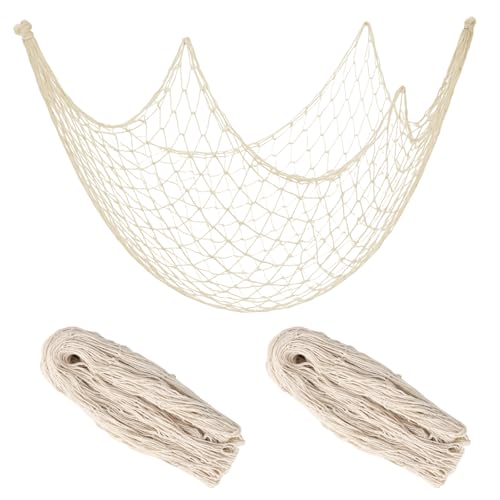 2pcs Fish Net Decorations for Party, 80x40in Hawaiian Fishing Net Nautical Themed Fishnet for Pirate Ocean Mermaid Party Wall Hanging & Table Cover Under the Sea Beach Coastal Room Decorations