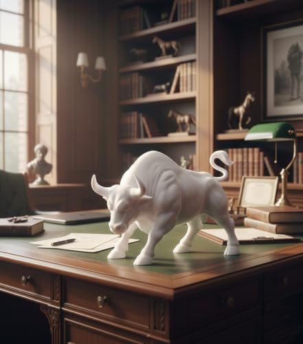 Image of Stock Market Bull Statue Showpiece for Office Desk, Bull Figurine, Share Market Decor, Gift for Traders Investors, Wealth Symbol (White)