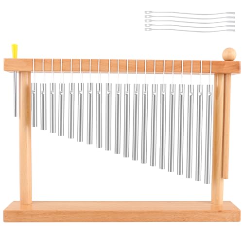 EASTROCK 20 Note Chime Table Wind Chime Bar Percussion Instrument Single Row Chime Hand Chimes Relaxing Meditation Healing Sound Desktop Decoration (Silver)