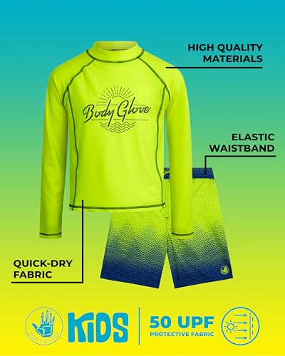 Body Glove Boys Swim Set - 2 Piece UPF 50+ Swim Trunks and Rash Guard for Boys Kids Swimwear Set (Sizes: 4-12)2