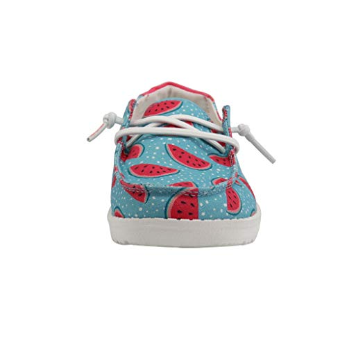 Image of HEYDUDE Girl's Wendy Youth Azur Watermelon Size 4 | Girl's Shoes | Girl's Lace Up Loafers | Comfortable & Light-Weight