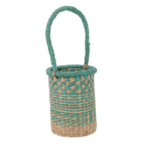 Amosfun Hand-woven Seagrass Wine Basket with Handles Tall Rustic Storage Carrier for Wine Multipurpose Decorative Basket for Home Kitchen Travel Holiday Celebrations