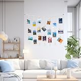 Niuny Pele Mele Ramka na zdjęcia ścienna Pele Mele z 45 drewnianymi klipsami Ramka na zdjęcia z 7 strunami dekoracje ścienne DIY czeskie uchwyty na zdjęcia dla nastolatek dziewczyna dekoracja sypialni