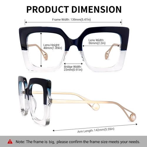 Image of Zeelool Chic Oversized Thick Square Blue Light Blocking Glasses for Women Qatar ZOP01892-10 Blue-White