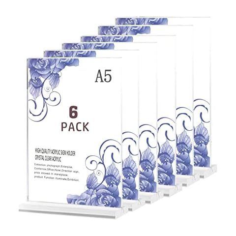 A5 Acrylic Sign Holder, 6 Pack T-Shape Perspex A5 Menu Display Stand for Poster, Office Store Restaurant Cover