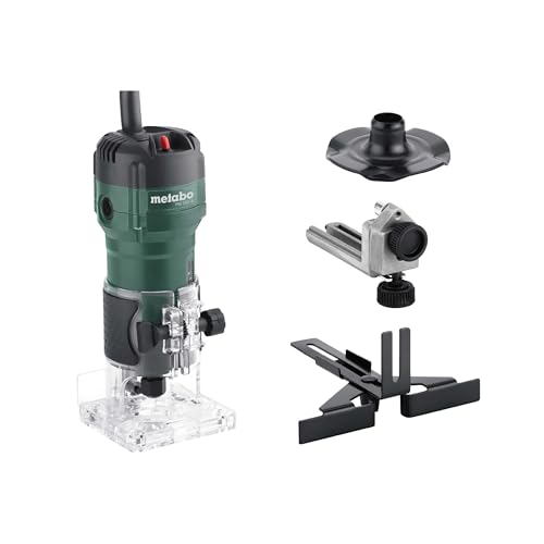 metabo Kantenfräse FM 500-6 - 500 W, 32.000 U/min - Kompakte Oberfräse für Holz mit 6 mm Spannzange - präzise Tiefeneinstellung - Fräse für Kanten, Profile, Nuten - Inkl. Zubehör & Führungshilfen