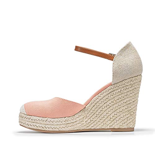 Image of FISACE Womens Summer Espadrille Heel Platform Wedge Sandals Ankle Buckle Strap Closed Toe Shoes