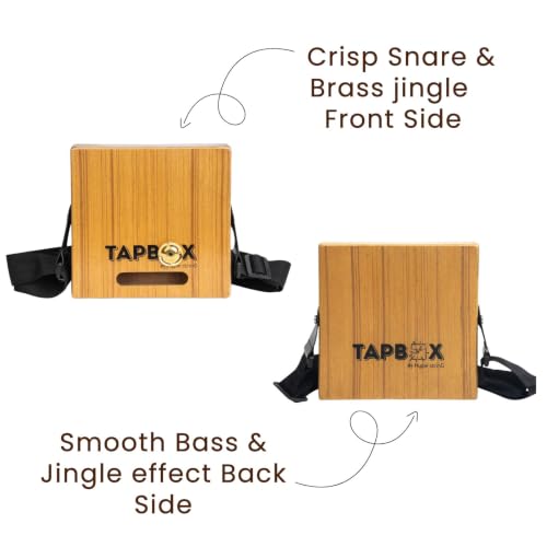 Image of Hype String TapBox Travel Cajon | Portable Cajon Drum with Built-in Brass Jingle, Snare & Rich Bass | Solid Teak Wood | Top Sound Hole | Quick Flip Design | Bag & Strap Included