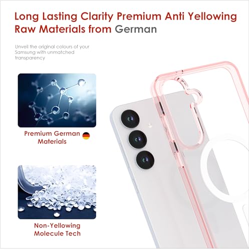Image of Case for Samsung Galaxy S25 Plus with Mag-Safe, [Anti-Yellowing Technology] [Military Grade Drop Protection] Shockproof Slim Hybrid Phone Case for Samsung Galaxy S25 Plus 5G - Crystal Pink