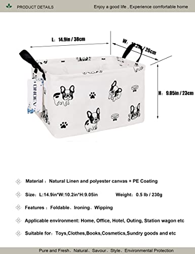 Image of Rectangular Bulldog Laundry Storage Bin for Adults and Kids | Damp resistant canvas fabric, sturdy stitched carry handles, foldable design organizes closet and playroom daily supplies