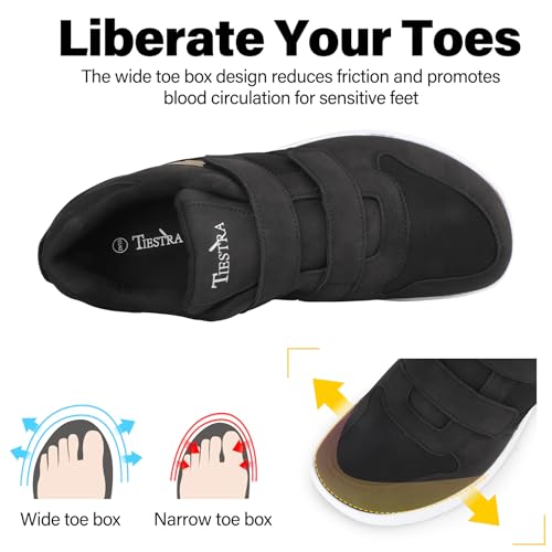 Wide Width Walking Sneakers for Men – Diabetic Orthopedic Shoes with Adjustable Hook & Loop – Non-Slip Comfort for Edema, Swollen Feet, Neuropathy – Lightweight Casual Shoe Black EU42.5/US9.52