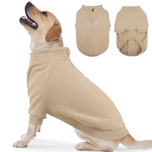 Image of BRKURLEG Dog Sweater, Warm Fleece Dog Winter Coat, Light Coffee, XXL