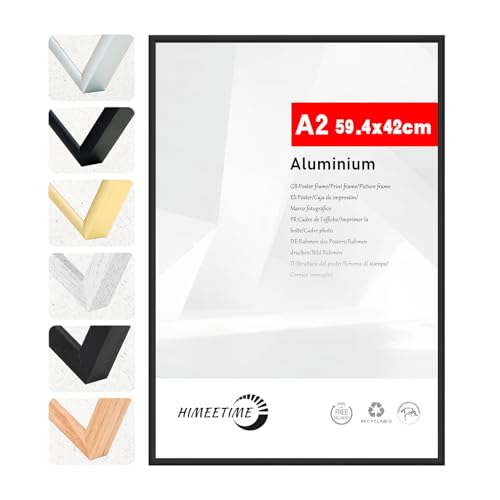 HIMEETIME® 1x Cadre Photo 42x59,4 cm en Aluminium Noir Cadre 42x59,4 cm, Cadre à Documents A2, Verre Acrylique Incassable Excellente Qualité Durable, Décoration Murale A2