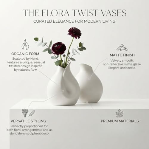 Image of Modern Matte White Ceramic Flower Vase for Living Room Decor Nordic Minimalist Decorative Table Vase Home, Office & Center Table Accent - Collar White