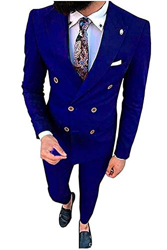 2 PC Double Breast Men's Suits Slim Fit Business Suit Notch Lapel Jacket Pants Wedding Suits Groom Tuxedos