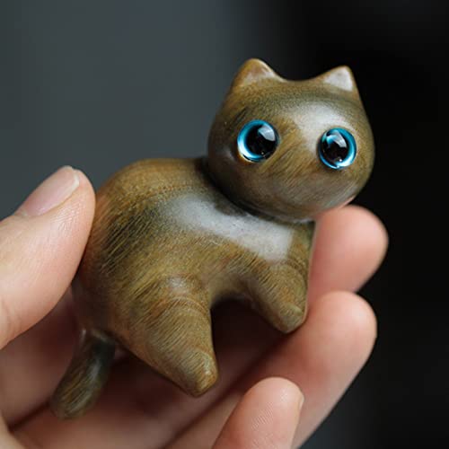 Estatua de Gato Tallada a Mano en Madera de Sándalo miniatura 2