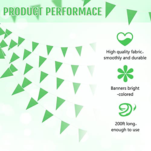 Image of Preboun 400 ft Solid Pennant Banner Flags 240 Pcs String Hanging DIY Triangle Bunting Bulk Garland for Grand Opening Carnival Birthday Party Decoration Outdoor(Green)