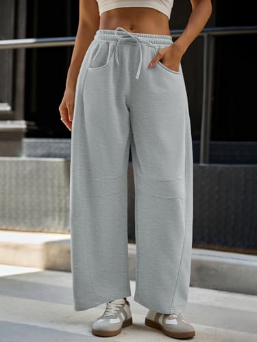 Fisoew Womens Barrel Leg Sweatpant Drawstring Elastic Waisted Wide Leg Pants Casual Active Pants with Pockets4