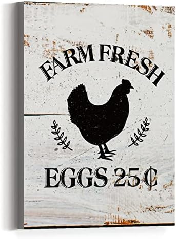 Country Farmhouse Wall Art Canvas-Farm Fresh Eggs Retro Style Canvas Prints Framed Wall Art for Home Bedroom Kitchen Dining Room Wall Décor