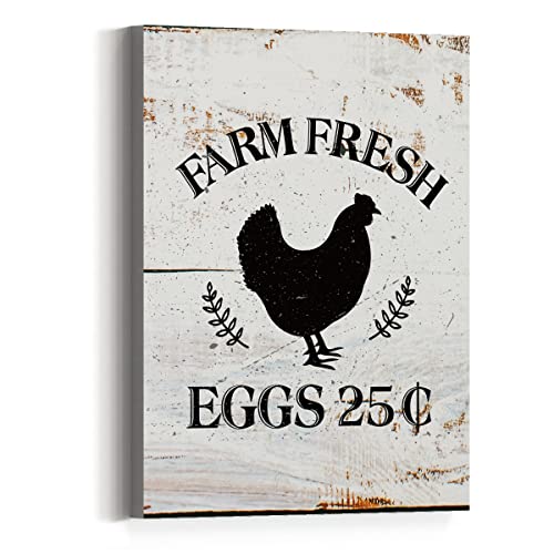 Country Farmhouse Wall Art Canvas-Farm Fresh Eggs Retro Style Canvas Prints Framed Wall Art For Home Bedroom Kitchen Dining Room Wall Décor #TOP3