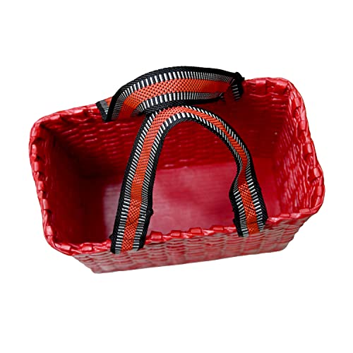 Image of Paperus, Medium, Red, Lunch Bag, Tiffin Basket for Office, Handbag, Carry Bag, Travel Bag, Eco-Friendly, Handmade, of Paper Ropes, in Inches 11 Height, 12 Length & 6 Wide Base