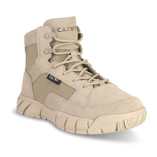 CAZVTR Mens Tactical Boots Lightweight Military Work Boots Durable Leather Outdoor Hiking Combat Desert Boots Sand 11