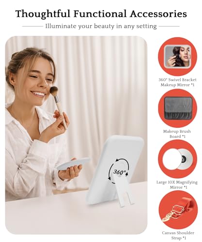 Image of MOMIRA Travel Makeup Bag Cosmetic Bag with Lighted Mirror, Adjustable Brightness in 3 Color Scenarios /Detachable makeup mirror, All-round Upgrade, Waterproof, Gift for Women -Orange