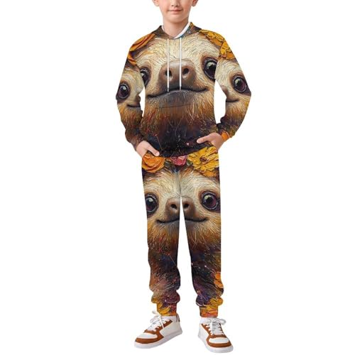Boys Girls Clothes Hoodies Sweatshirt Pants Set 2 Pieces Fall Winter Outfits, Sloth Hippie Painting