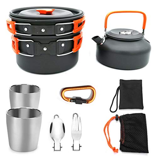 Outdoor Cookware Set Portable Cookware Nonstick Pots Aluminum Alloy Multifunction Field Cookware Combination No Fumes General Purpose Stove Anti-fall Jacketed Kettle Teapot Tableware Cup