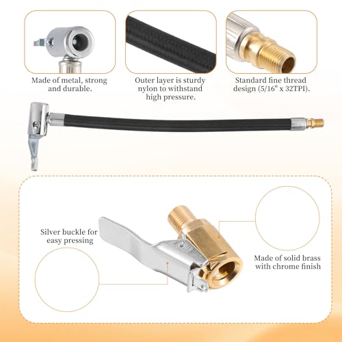 Image of Tire Inflator Hose Adapter, 3 Pcs Metal Air Hose Adapter for Twist On Convert to Lock On Connection Locking Tire Air Chuck No Air Leakage Tire Inflating Hose for Tire Pump Connect Air Compressor