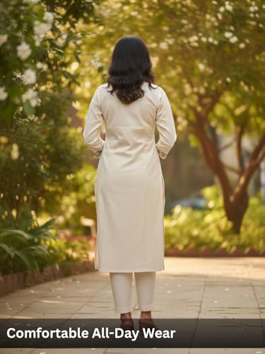 Image of Leriya Fashion Cotton Kurta Set for Women | Kurta Sets for Woman - Office Wear Kurti Set for Women Embroidery Kurti for Woman, Straight Kurtis Pant Set with 3 /4 Sleeve