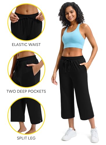 Maxbee Wide Leg Capri Pants for Women Loose Yoga Pants Drawstring Comfy Lounge Sweatpants with Pockets4