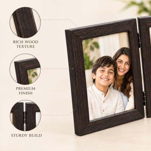 Image of GOLDEN PEACOCK 4x6 Dark Brown 4-Panel Hinged Photo Frame, Foldable