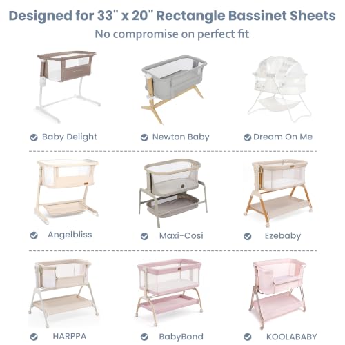 Image of Baby Bedside Bassinet Sheets Fitted, 33 inchx20 inch Compatible with Baby Delight Dream On Me & Most Rectangle Bedside Sleeper Bassinet Mattresses, Super Soft Microfiber Blue Brown Stamp
