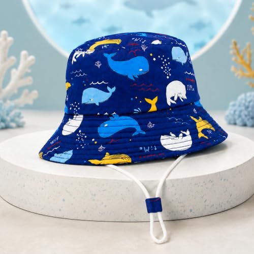 Image of VRITRAZ Unisex Kids Printed Bucket Hat | UV Protection Sun Hat with Adjustable Chin Strap & Summer Beach Travel Outdoor Cap for Toddlers & Children (4-12 Years)