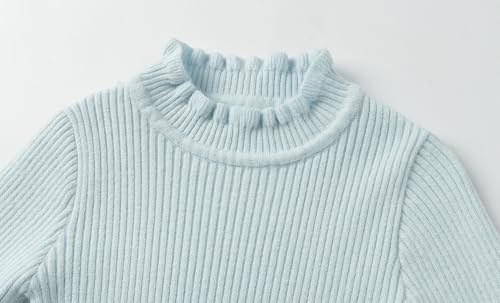 Image of Mud Kingdom Girls Mock Neck Sweater Long Sleeve Knit Top Solid Ruffled Collar Undershirt Slim Fit Lettuce Trim
