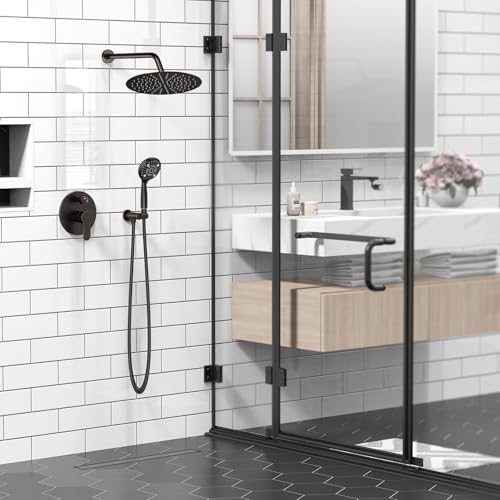 Image of SR SUN RISE Shower Faucet - 12 Inch Multifunctional High Pressure Shower Head System with Handheld Shower Head Fixtures - Valve Included - Oil Rubbed Bronze