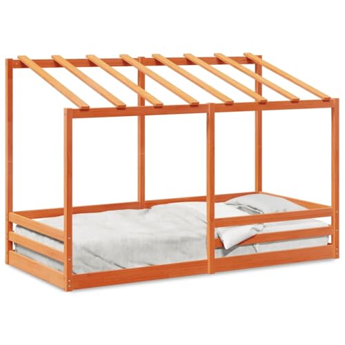XHNIFBN Cama infantil con techo, 90 x 200 cm, madera maciza de pino, color marrón cera, moderno y duradero, marco de cama de 35 cm de altura, para habitación de niños y adolescentes