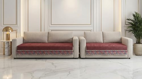 Image of Velvet Quilted Sofa Cover Mat Seat & Back, 3+2 Set, Total L115in H32in (3+2), Piyazi Color,Anti Skid Backing, 6in Hanging Strap Design, Washable Soft, Anti, Style -Piyazi-S32