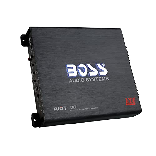 Boss Audio Systems R6002 Riot Series Car Audio Stereo Amplifier - 1200 High Output, 2 Channel, Class A/B, 2/4 Ohm, Low/High Level Inputs, High/Low Pass Crossover, Full Range, Bridgeable, Subwoofer #TOP1