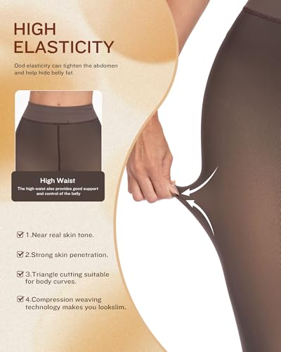 Image of CHRLEISURE Women's Fleece Lined Tights - Fake Sheer Warm Pantyhose Thick Winter Leggings