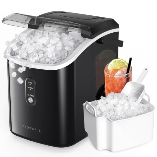 CROWNFUL Nugget Ice Maker Countertop Portable Pebble Ice Maker Machine 15kg/24H Soft Chewable Ice First Ice in 8 Mins 1.1L Water Tank Self-Cleaning Quiet Operation for Home Kitchen Office Drinks