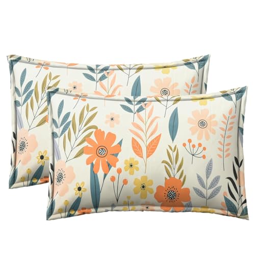 Image of Wakewell Pillow Cover Set of 2 | Standard Size | Soft & Breathable | Machine Washable | Bedroom & Living Room (Pastel Green Floral)