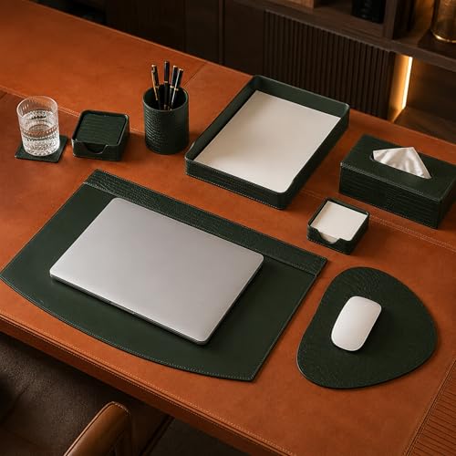 Three Sixty Genuine Leather Desk Organiser Set – 7-in-1 Executive...